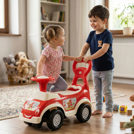 Woopie raudona 4in1 važiuoklė su rūšiuokliu ir daiktadėže