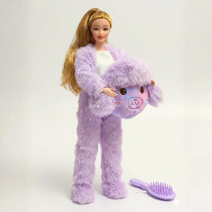 Woopie ROYAL lėlė Emi – 29 cm lėlė su pūkuotu violetiniu kostiumu