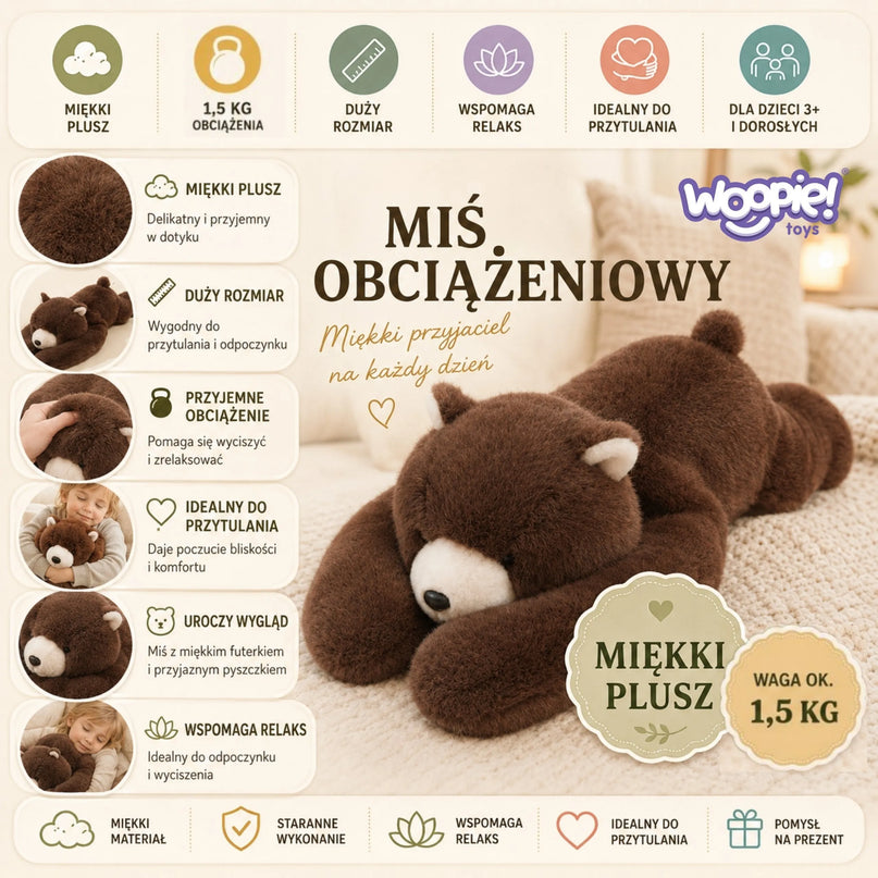 Woopie sensorinis svorinis meškinas – 1,5 kg, 65 cm