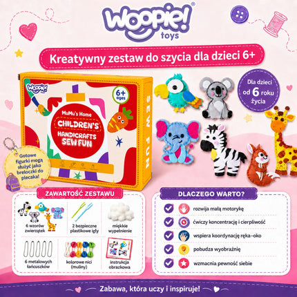 WOOPIE siuvimo rinkinys vaikams su gyvūnėlių figūrėlėmis, 6+