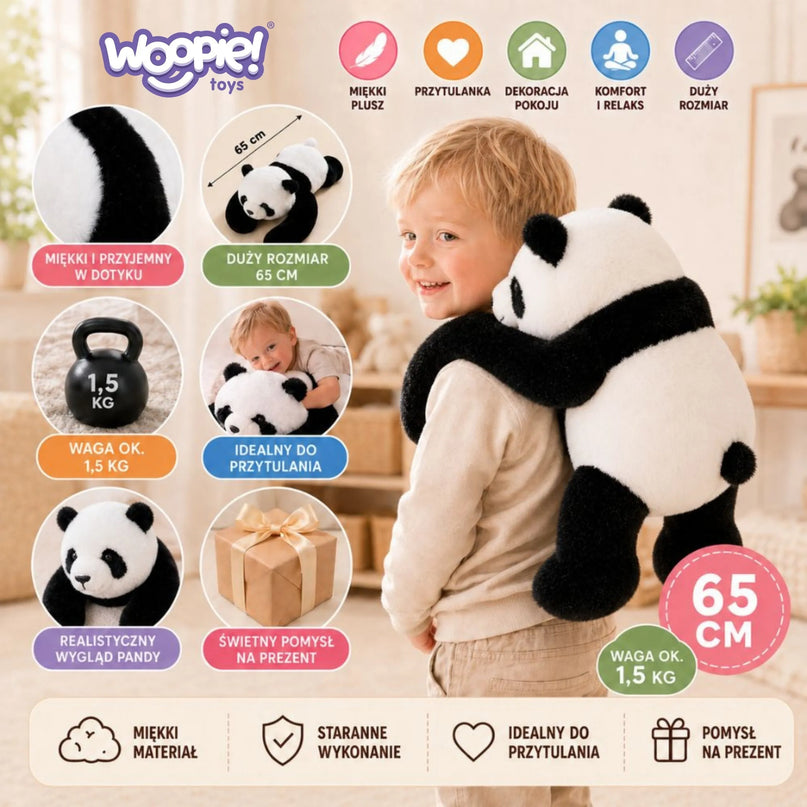 WOOPIE sunkioji sensorinė panda 1,5 kg, 65 cm