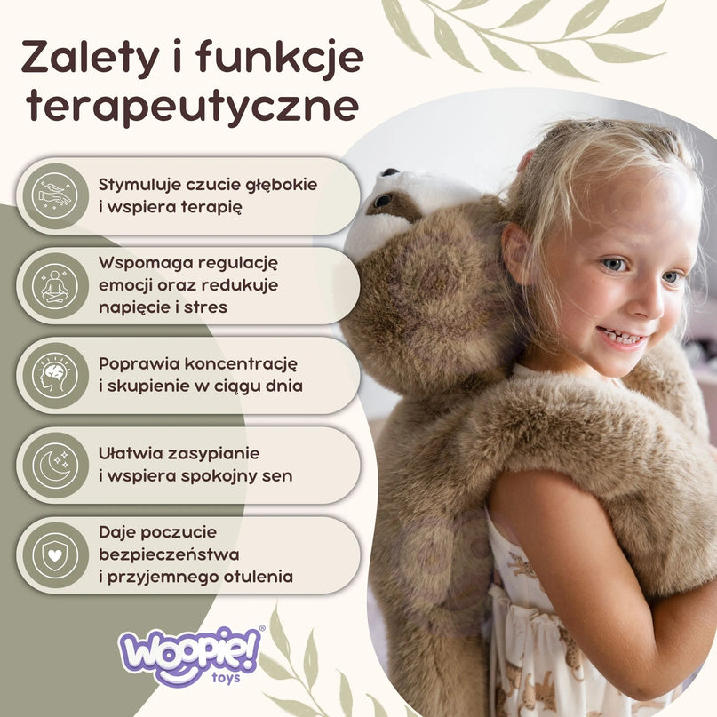 WOOPIE sunkusis tinginys 1,5 kg – sensorinis apsunkintas pliušinis žaislas