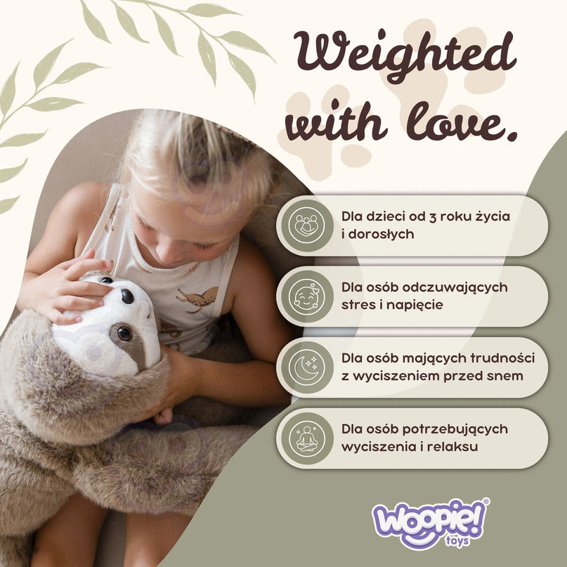 WOOPIE sunkusis tinginys 1,5 kg – sensorinis apsunkintas pliušinis žaislas