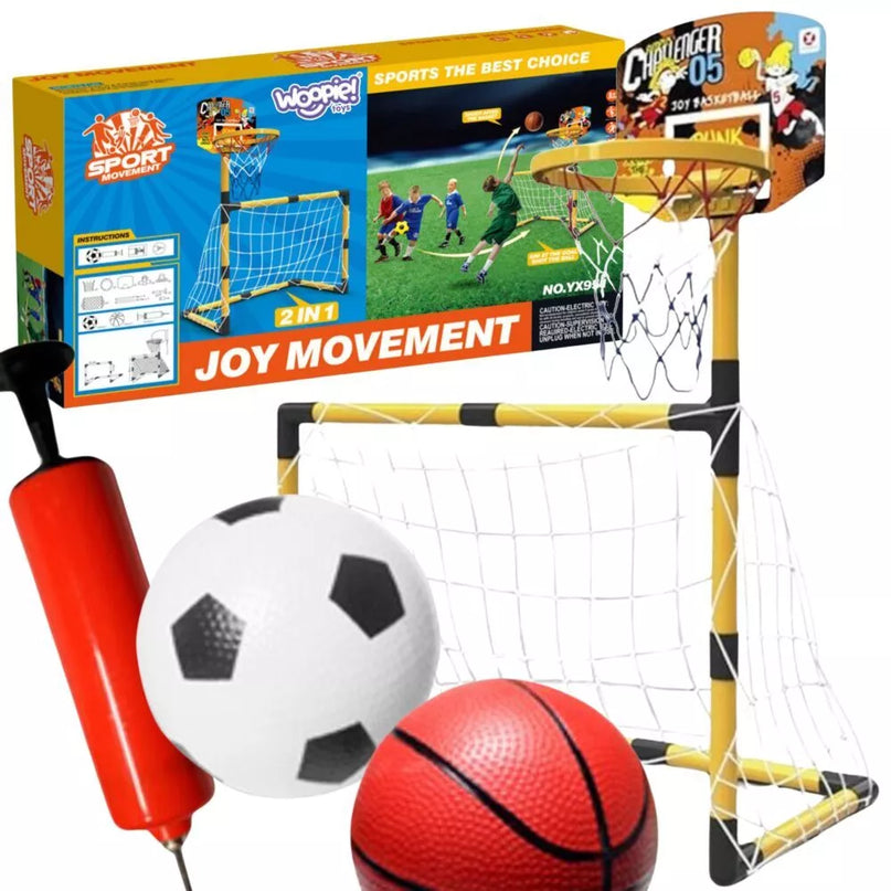 2in1 krepšinio rinkinys Futbolo vartai + kamuoliai ir pompa