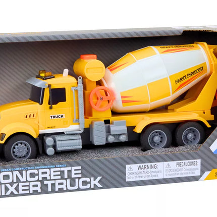 Geltonos spalvos betono maišyklės sunkvežimis
