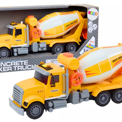Geltonos spalvos betono maišyklės sunkvežimis