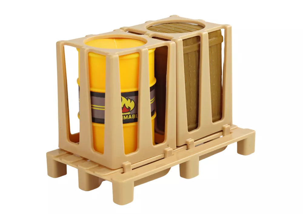 Geltonas šakinis krautuvas su kroviniu