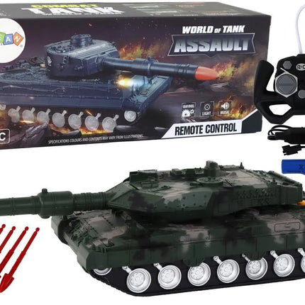 Žalias RC tankas 27 MHz su raketomis