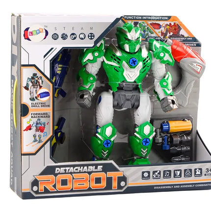 Žalias suveržiamas robotas su grąžtu